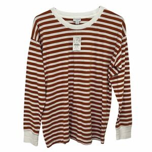 J Crew Rust White Stripe Cotton Long Sleeve Tee S Preppy Minimalist‎ Capsule